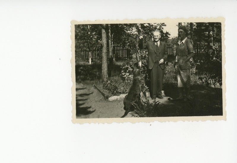 Elo Tuglas, Friedebert Tuglas ja koer Darling aias, 12.06.1948