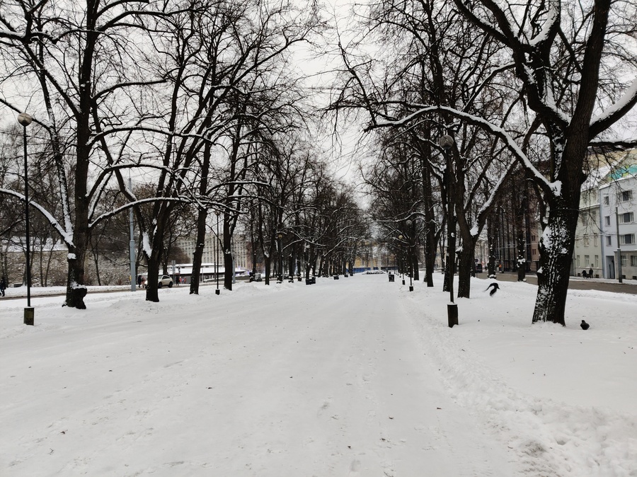 Kaarli puiestee (Suvorovi pst), vaade Peeter I sambale ja Jaani kirikule. rephoto