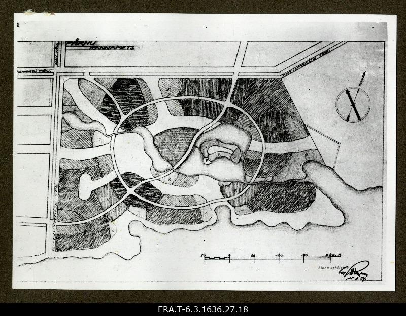 Photocopy of Pärnu beach forest park planning. Is part of the Pärnu resort development and new construction plan, which was discussed at the Pärnu City Council meeting on 23 January 1935