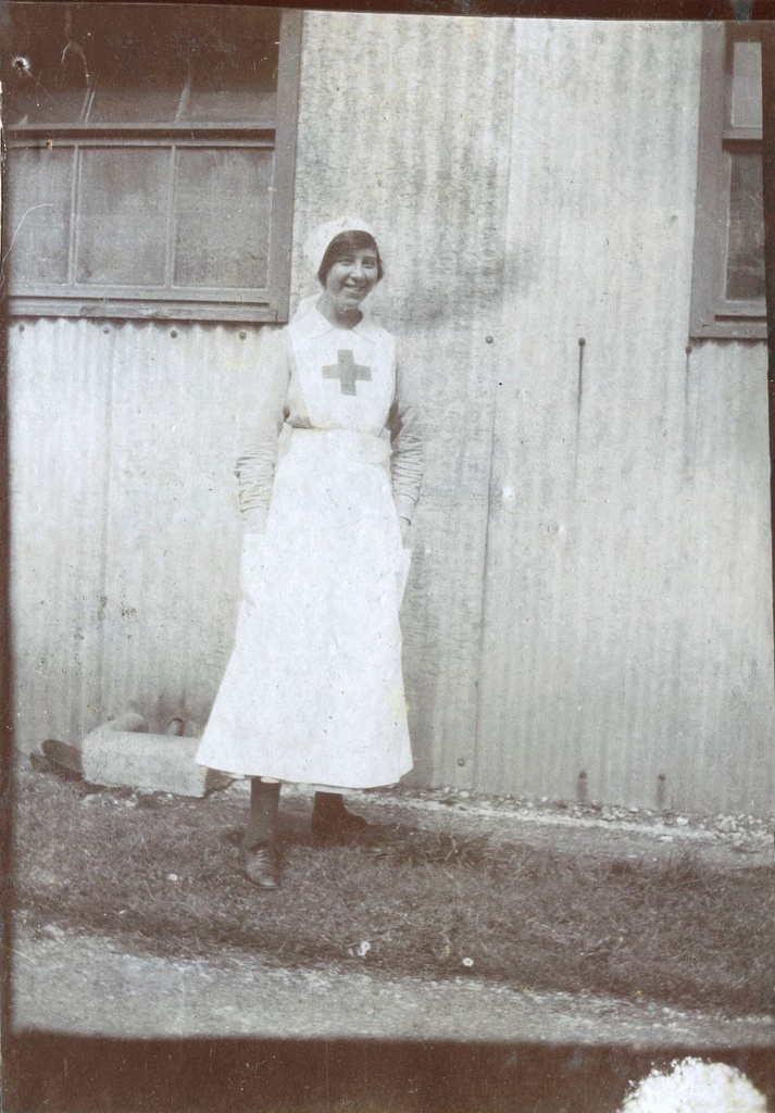 Woman in nurses' uniform, 'Tin Town' Brockenhurst, 1918