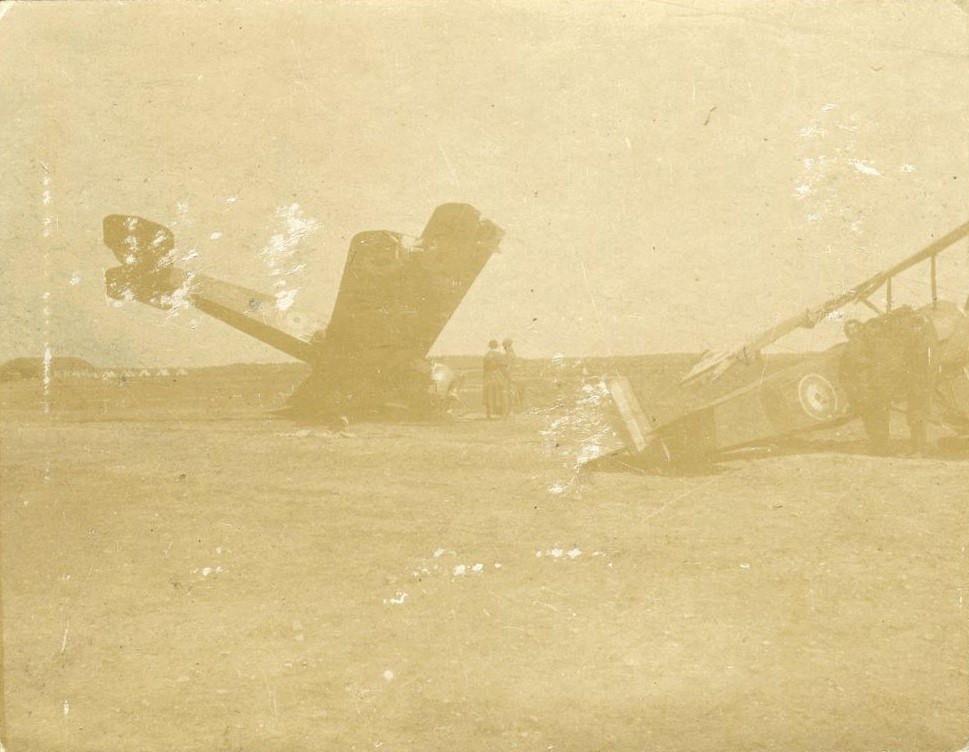 Crashed bi-plane, probably Beaulieu airfield