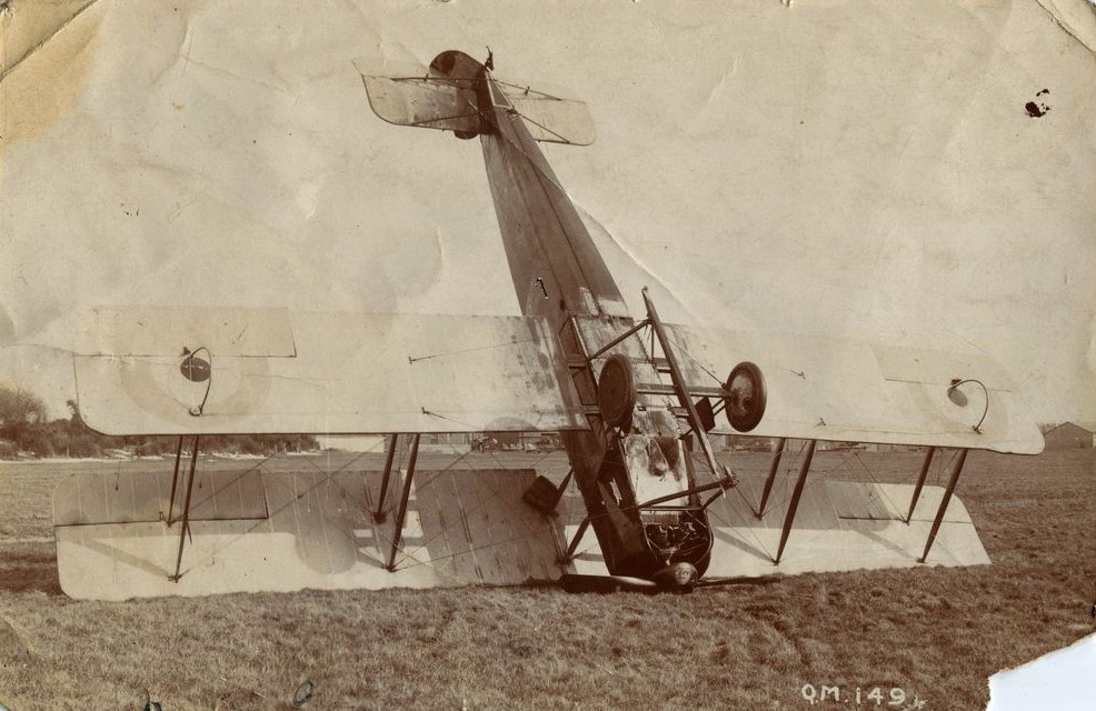 Avro 504 bi-plane crash, upside down nose-dived into ground - Q.M. 149