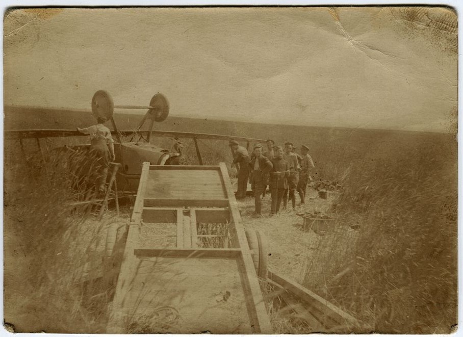 Upside down crashed bi-plane.