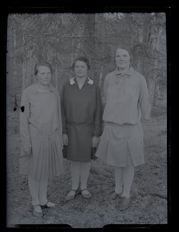 Kolm naist, pildistatud metsas.