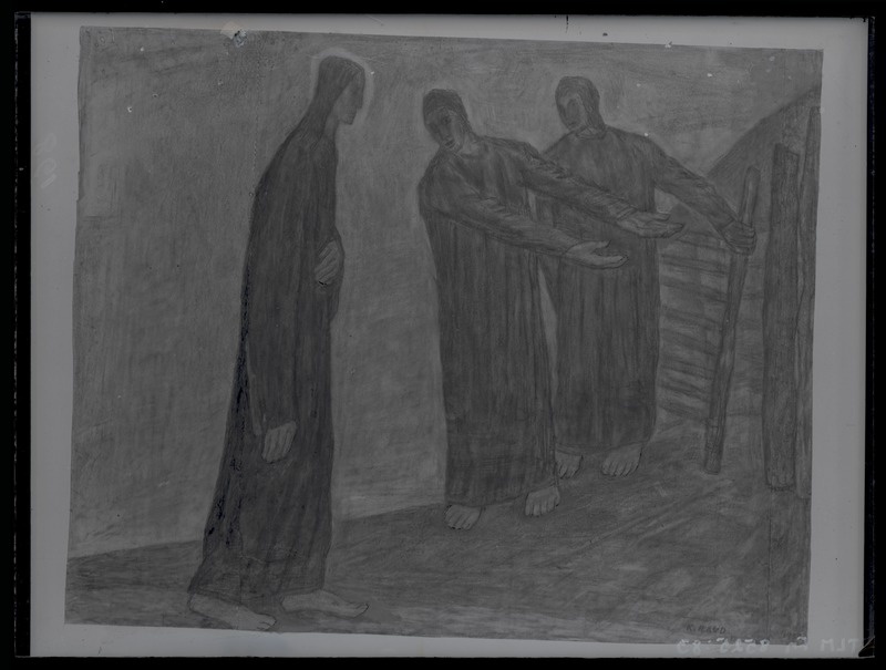 K. Raud, kompositsioon kolme naisega talu värava ees, 1930. aastast.