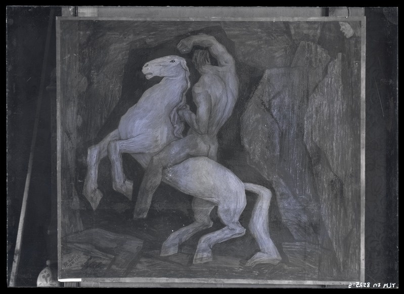 K. Raud "Kalevipoeg põrgu väravas", söejoonistus 1935. aastast.