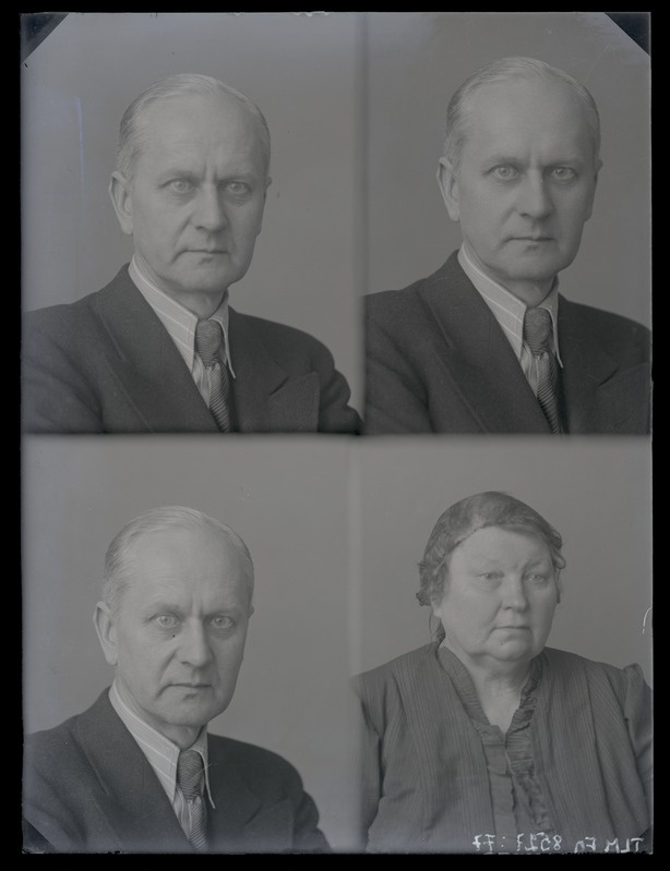 Peeter Parikas, kolm portreefotot ühel negatiivil, neljas keskealise naise portree, umbes 1935. aastast.