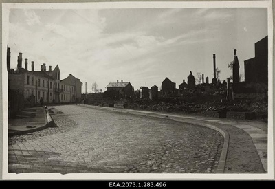 War breaks in Tartu, ruins in Park and Star Street, on the left park sauna  duplicate photo