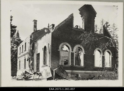 War breaks in Tartu, ruins of Tartu Workshop at the corner of Star and Park Street  duplicate photo