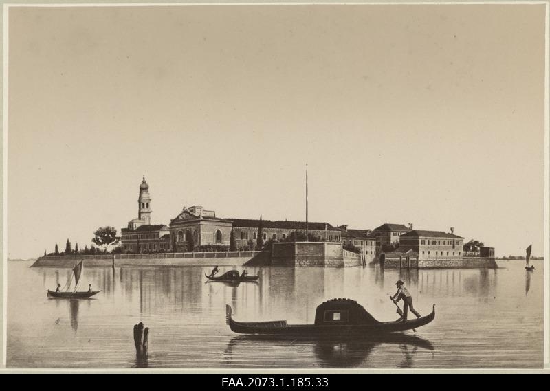 View of the San Lazzaro degli Armeni island in Venice, photocopy drawing