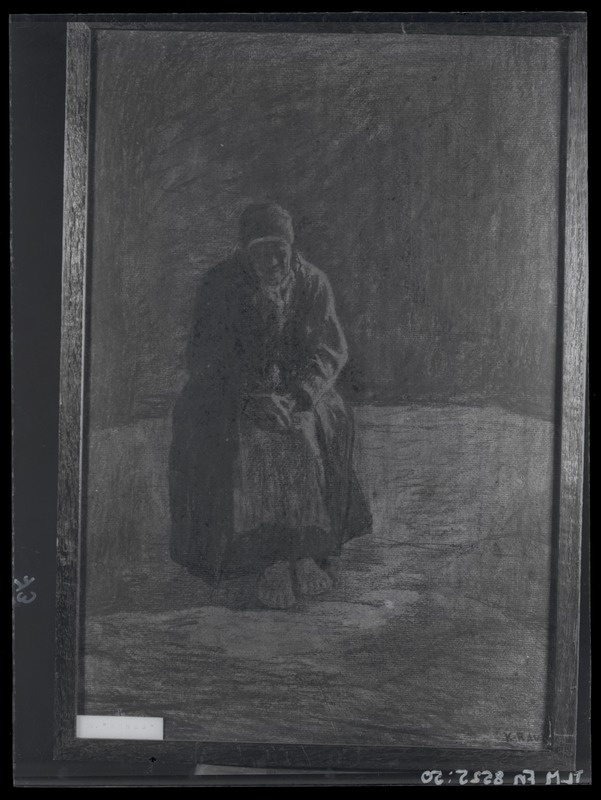 K. Raud, istuv vanaeit, pliiatsijoonistus 1890-ndatest aastatest.