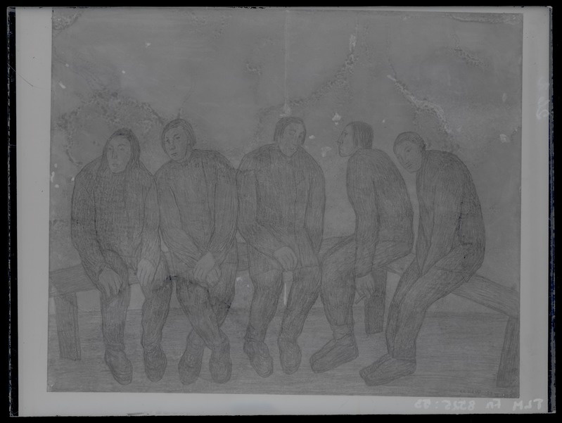 K. Raud "Pinkkond", viis meesfiguuri pingil istumas, 1942. aastast.