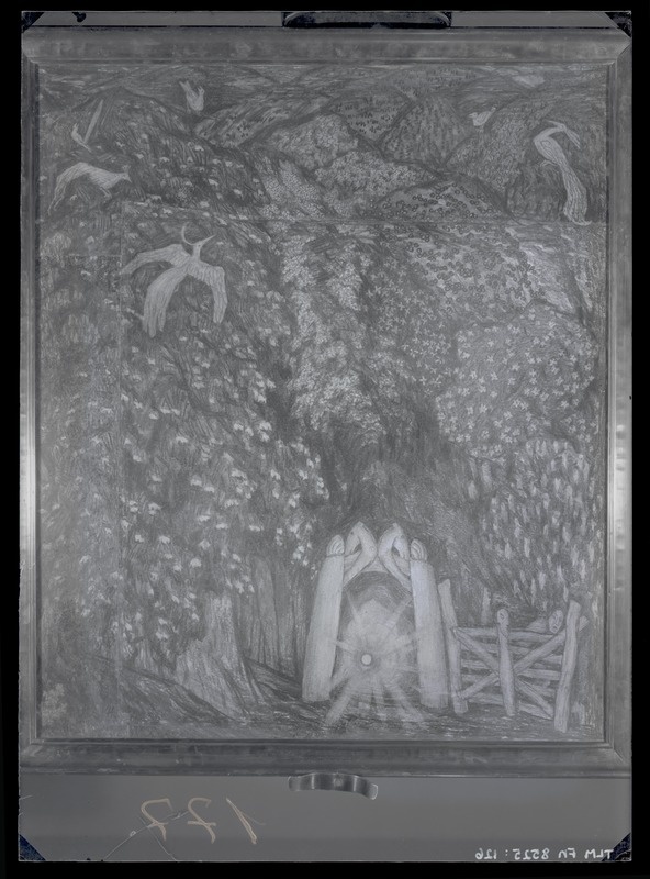 K. Raud "Muinasvärav", raamitud söejoonistus 1933. aastast.
