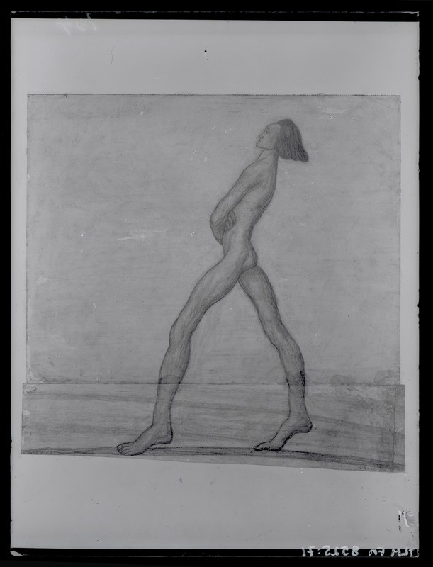 K. Raud, sammuva mehe figuur, söejoonistus umbes 1920-ndatest aastatest.