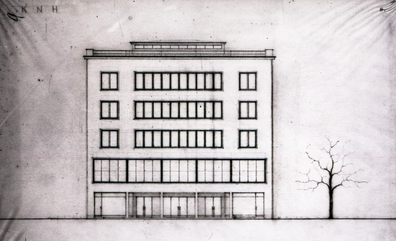 Tallinna Kunstihoone võistlustöö märgusõnaga "KNH" - I preemia, projektifoto, fassaadivaade. Arhitekt Anton Soans