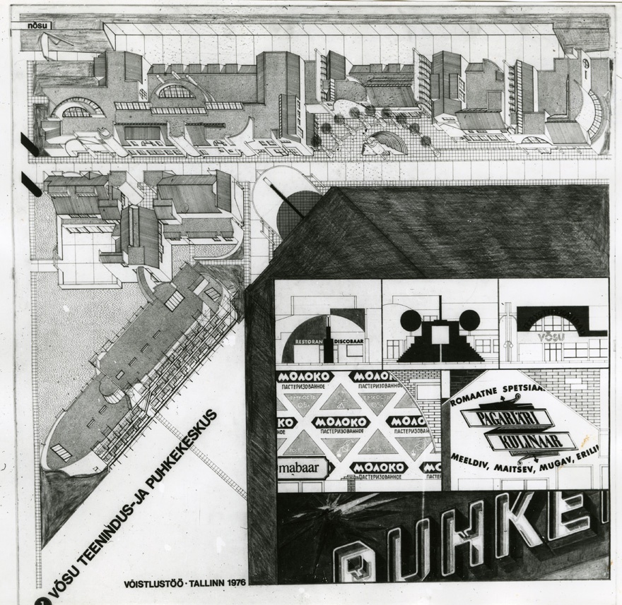 Võsu teenindus- ja puhkekeskus, võistlustöö, III auhind, projektifoto. Arhitektid Jüri Okas ja Jaan Ollik