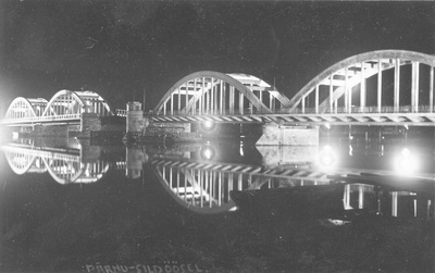 Pärnu Suursild, vaade sillale öösel. Arhitektid Hojgaard & Schultz (Højgaard & Schultz)  duplicate photo