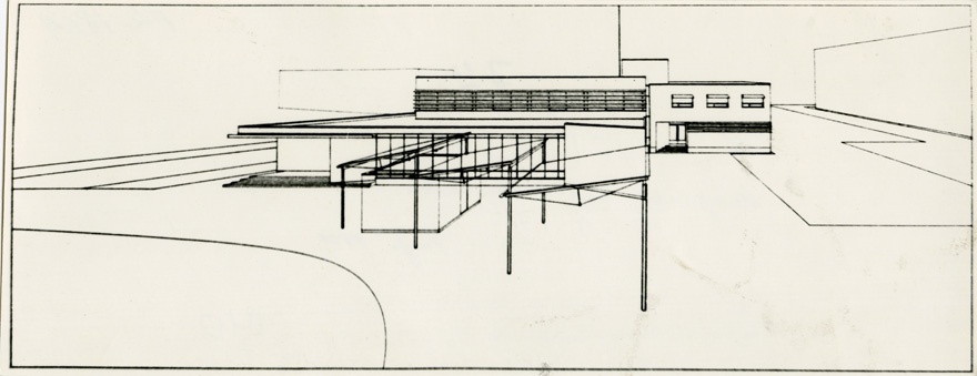 Haapsalu kaubanduskeskuse projekt, perspektiivjoonis. Arhitekt Kalle Vellevoog