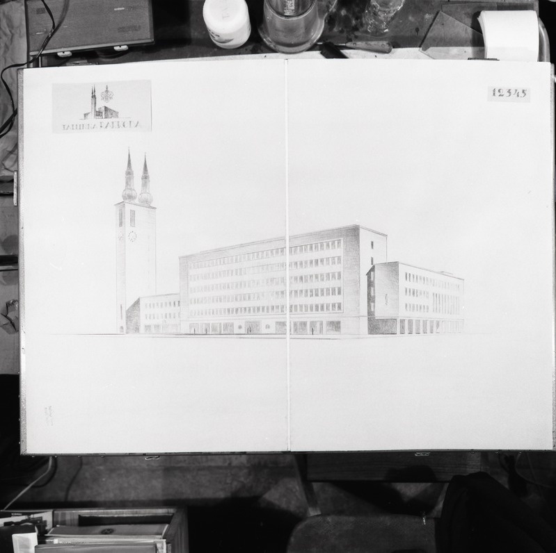 Tallinna Raekoja konkursiprojekt, perspektiivvaade. Arhitektid Alar Kotli, Ernst Kesa