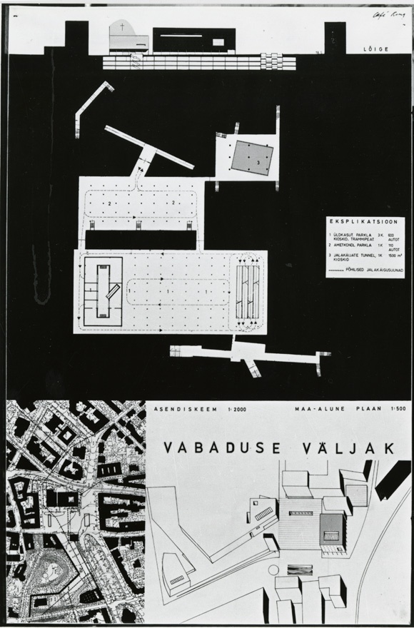 Vabaduse väljaku planeeringu konkursiprojekt, II preemia (I koht), 2 planšetireprot. Arhitektid Andres Siim, Hanno Kreis