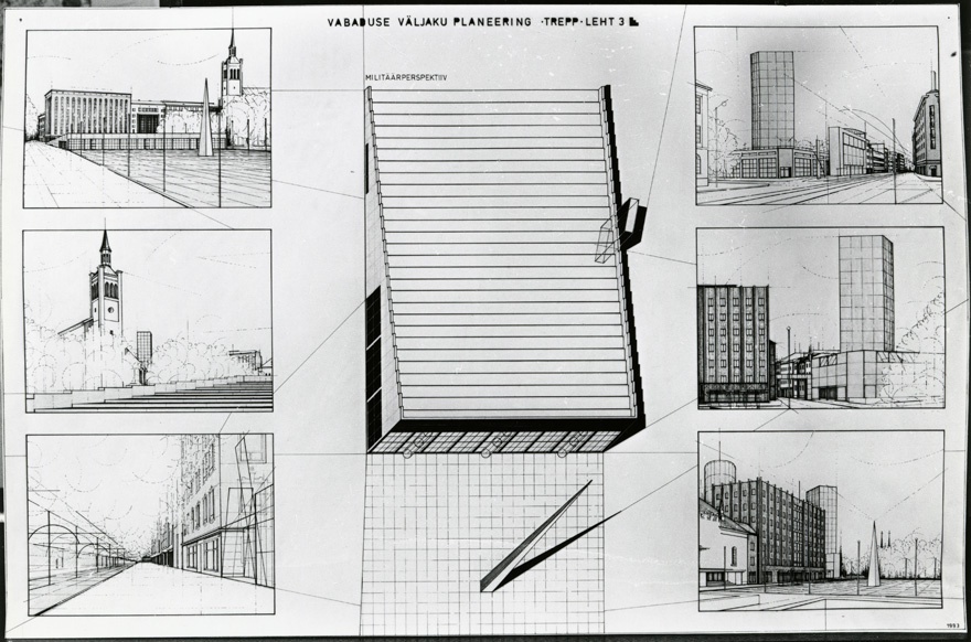 Vabaduse väljaku planeeringu konkursiprojekt, III preemia (II koht), 3 planšetireprot. Arhitektid Leonhard Lapin, Kristel Jaanus