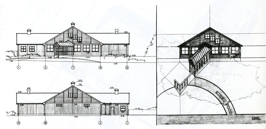 Kihnu kauplus, projektifoto vaadetega. Arhitekt Tiit Kaljundi; insener L. Talšin