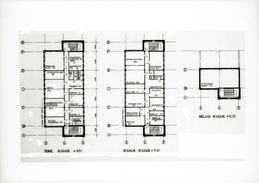 Eesti Taara hoone Tallinnas (1. variant), 2, 3. ja 4. korruse plaanid, planšetifoto. Arhitekt Toomas Kivi