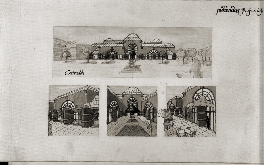 Pärnu uue kaubamaja eskiisprojekt, joonistused. Arhitekt Enn Laansoo