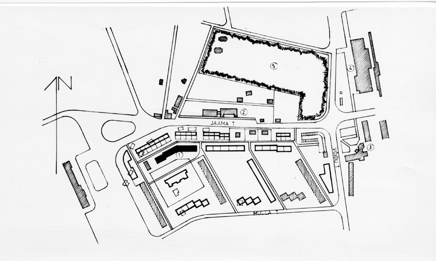 Korterelamu "Kalev" Haapsalus, projektifoto: asendiplaan. Arhitekt Veljo Kaasik