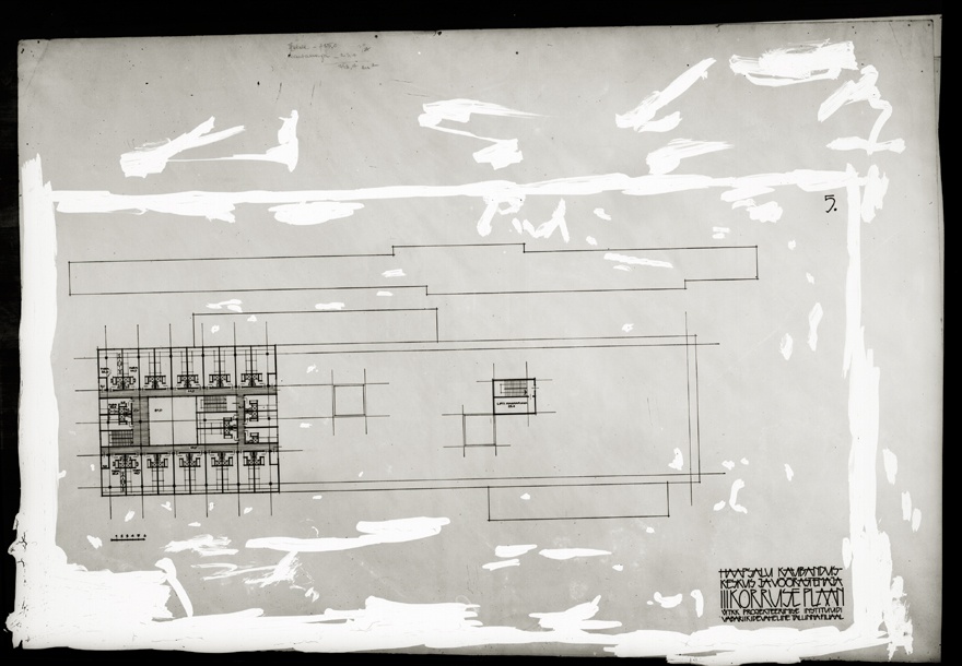 Haapsalu kaubanduskeskus-võõrastemaja, 3. korruse plaan, planšetifoto. Arhitekt Koidu Lassmann