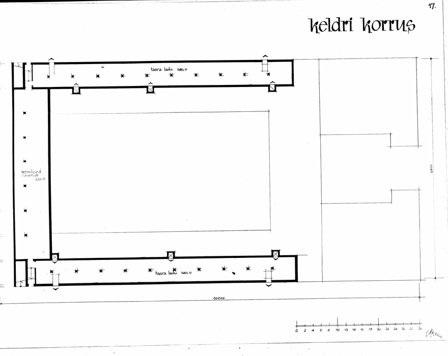 Keskturu paviljon (eskiisprojekt), Variant 2: keldrikorruse plaan. Arhitekt Olga Bruns