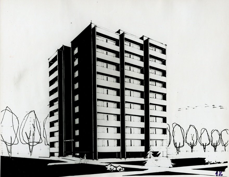 Perspektiivjoonis 45 korteriga telliselamust Kohtla-Järvel (tüüpprojekt), perspektiivjoonis