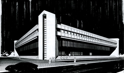 Tallinna peapostkontor, perspektiivjoonis. Arhitektid Raine Karp, Mati Raigna  duplicate photo