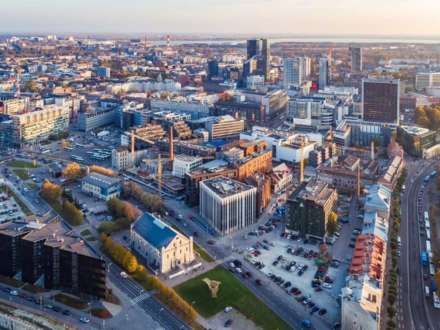 Rotermanni kvartal, Kanuti aed ja City piirkond, Tallinn. Õhuvaated, droonifotod