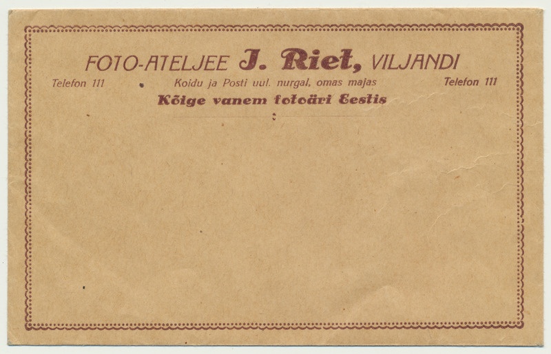 fotoümbris, J. Riet fotoateljee, u 1935