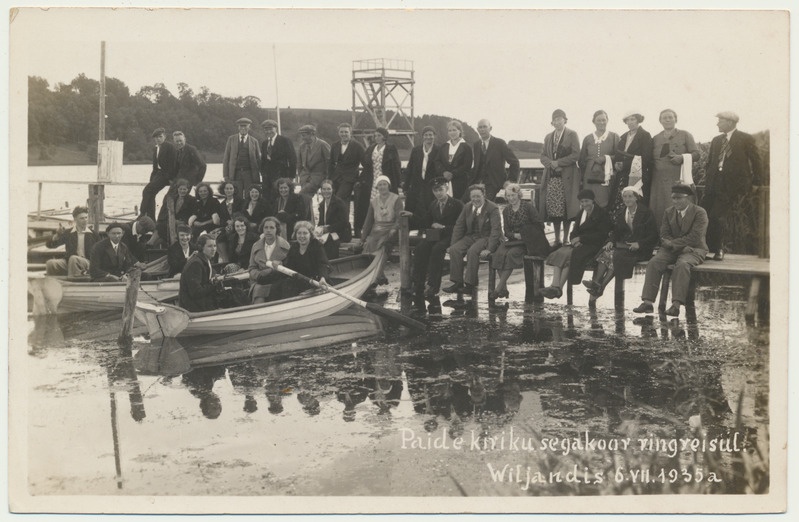 foto Paide kiriku segakoor ringreisil Viljandis 06.07.1935, grupp, paadisild, paadid foto J.Ehrenwert