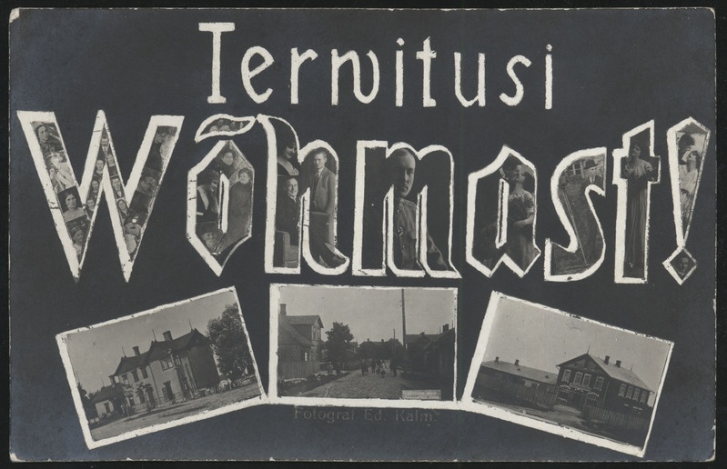 fotopostkaart, Pilistvere khk, Võhma 3 vaadet, kiri "Tervitusi Võhmast", foto E. Kalm, u 1925