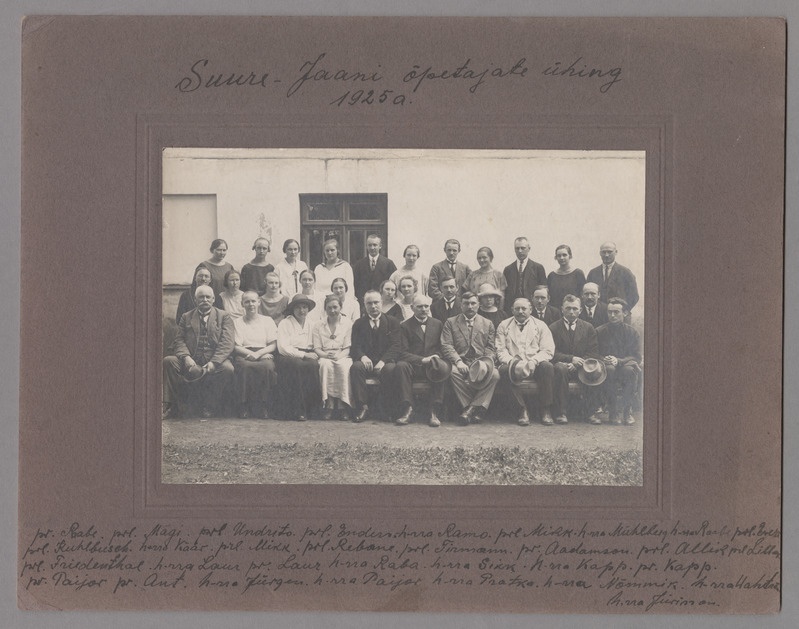 Foto papil, Suure-Jaani õpetajate ühing, grupp, 1925, nimed