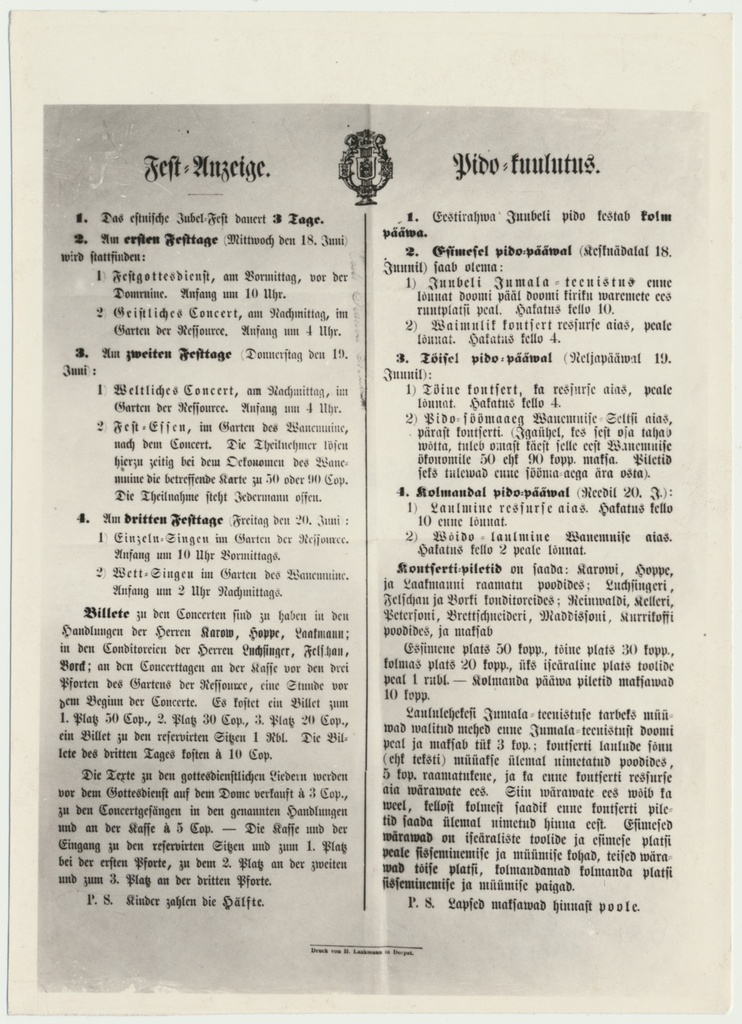 foto I üldlaulupeo kuulutus 1869