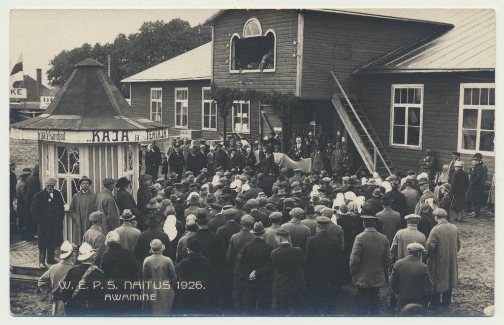 foto, Viljandi Tallinna tn 3, Eesti Põllumeeste Selts'i õuel näitus, esineb maavanem H.Lauri 1926