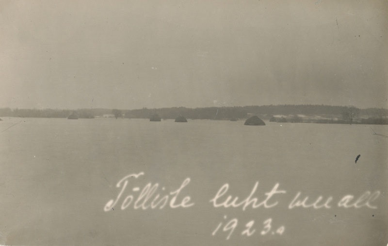 Fotopostkaart: vaade üleujutatud Tülliste luhale 1923