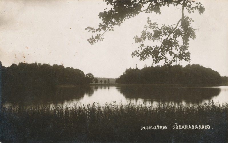 Fotopostkaart: vaade Pühajärvele koos Sõsarsaartega 1930ndad