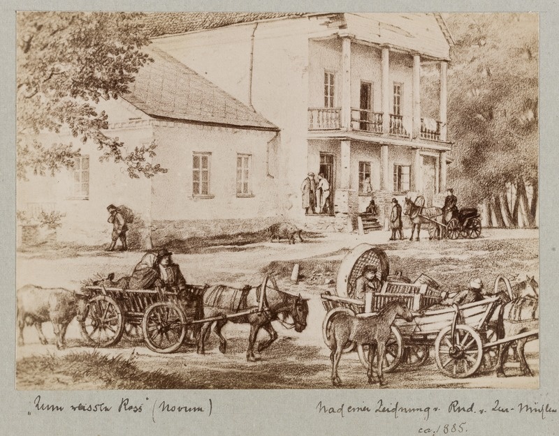Novum ehk Valge Hobuse kõrts. Rudolf von zur Mühleni joonise järgi (u 1885)