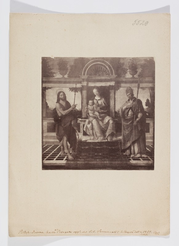 Madonna Ristija Johannese ja Donatusega. Foto Verocchio maalist Pistoia katedraalis Itaalias