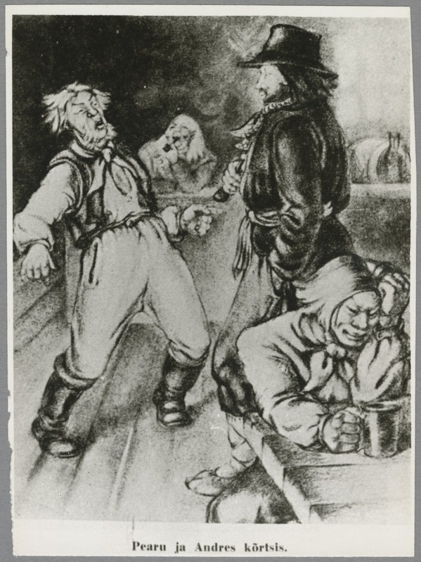 Pearu ja Andres kõrtsis. Illustratsiooni koopia