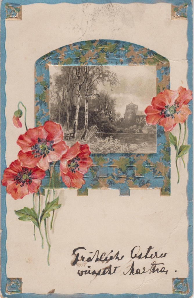 Värviline postkaart lihavõtteiks.