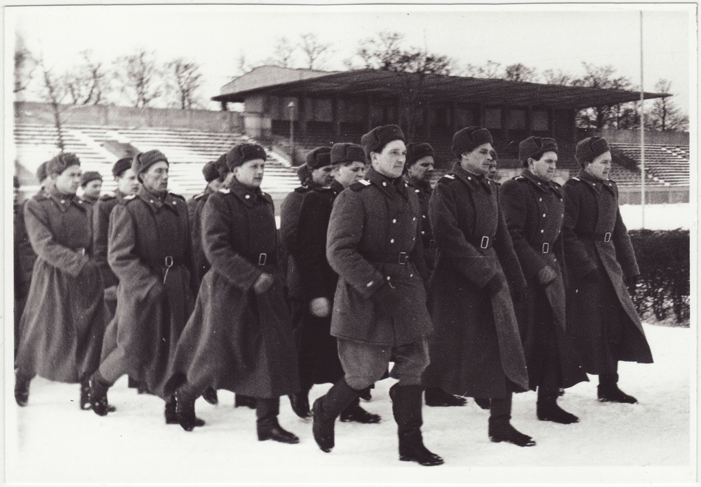 Tallinna sõjaväestatud tuletõrje komandode riviline ülevaatus, 1955.a.