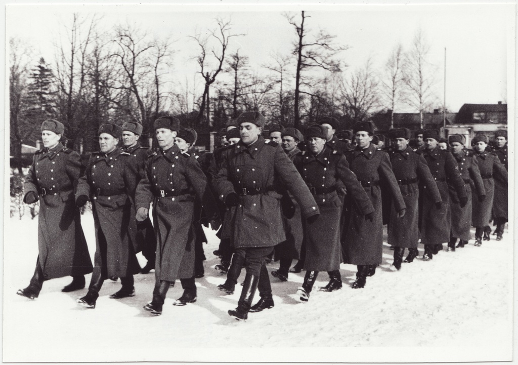 Tallinna sõjaväestatud tuletõrje komandode riviline ülevaatus, 1955.a.