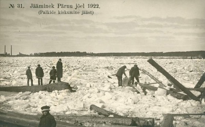 Photo postcard, Iceing on the Pärnu River in 1922.  duplicate photo