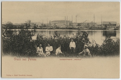 View of Pärnu Ülejõe linnoise (Tammiste Road) to the former Pärnu Waldhof cellulose factory on the Great River Street.  duplicate photo